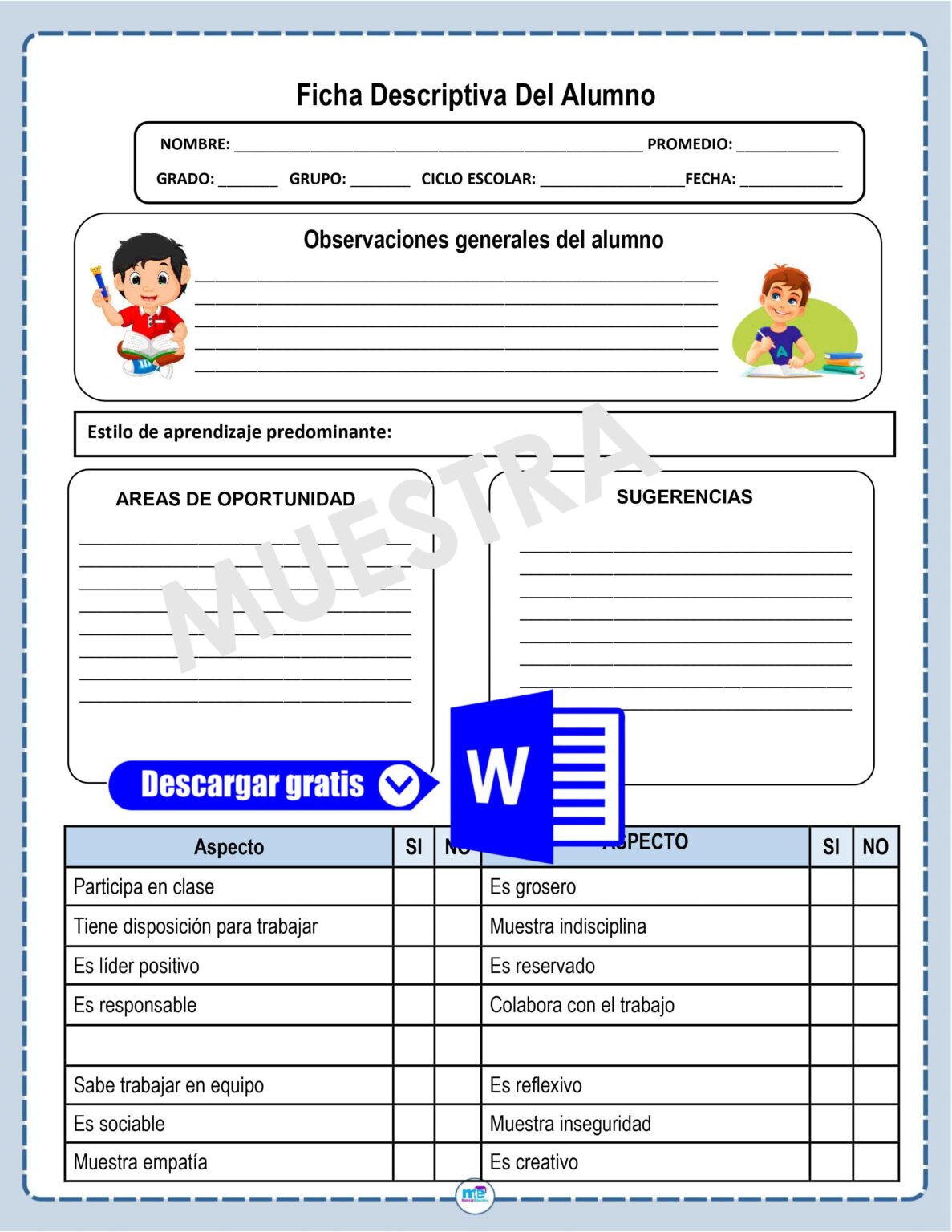 Ficha Descriptiva Del Alumno Y Del Grupo Con Formatos Incluidos Howtodoes