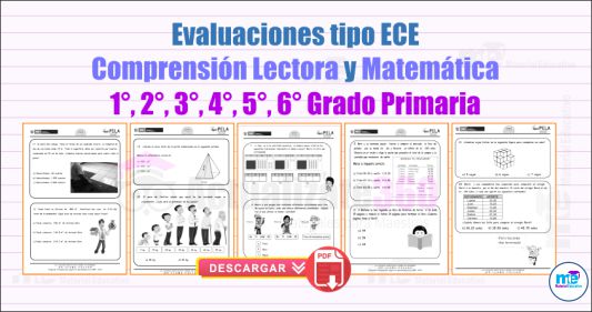 Evaluaciones tipo ECE Primaria Comprensión Lectora y Matemática Educación Primaria.