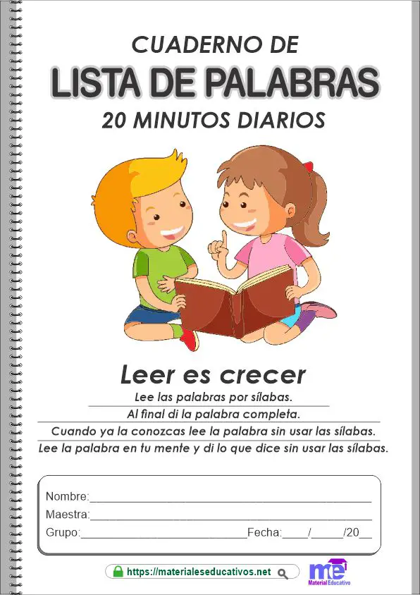 Cuadernillo Lista de palabras para Aprender a Leer