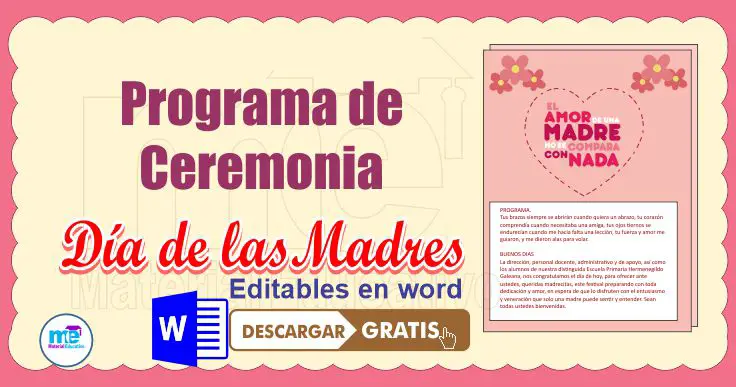 Programa de ceremonia para el día de las madres
