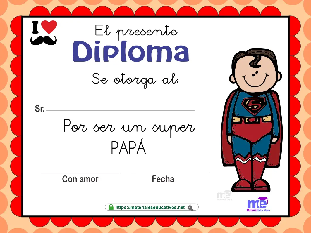 Diplomas Día del padre modelo 7 Editable en PPT