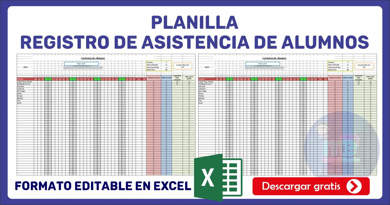 Planilla Registro De Asistencia De Alumnos