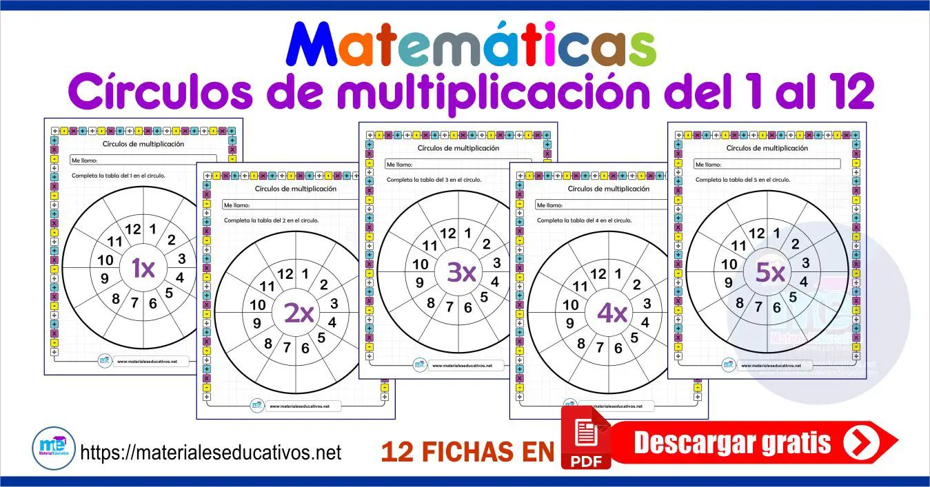 Fichas de Matemáticas, círculos de multiplicación del 1 al 12