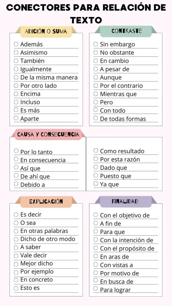 Conectores para Relacion de Texto