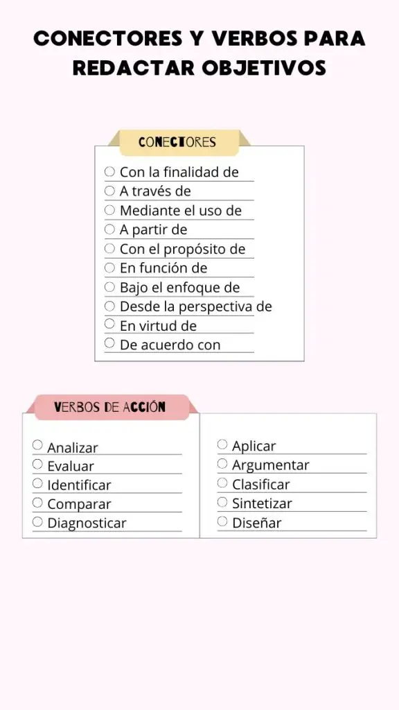 Conectores y Verbos para Redactar Objetivos conectores textuales pdf