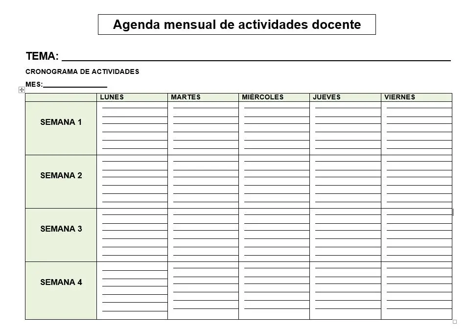 Agenda mensual de actividades docente