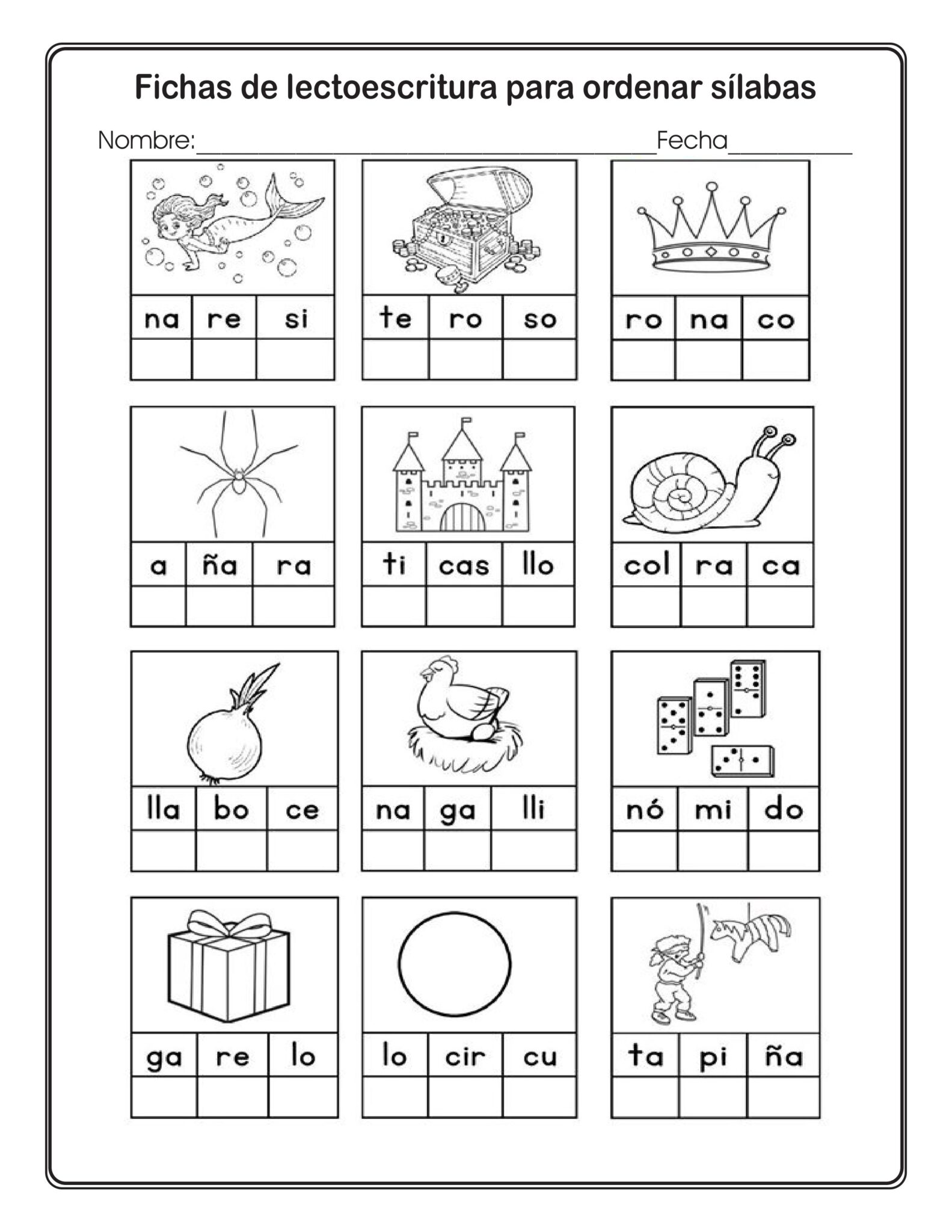 Fichas De Lectoescritura Para Ordenar Sílabas I Material Educativo