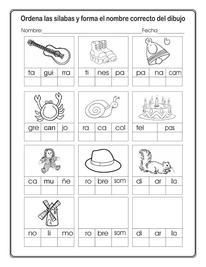 Fichas De Lectoescritura Para Ordenar Sílabas I Material Educativo