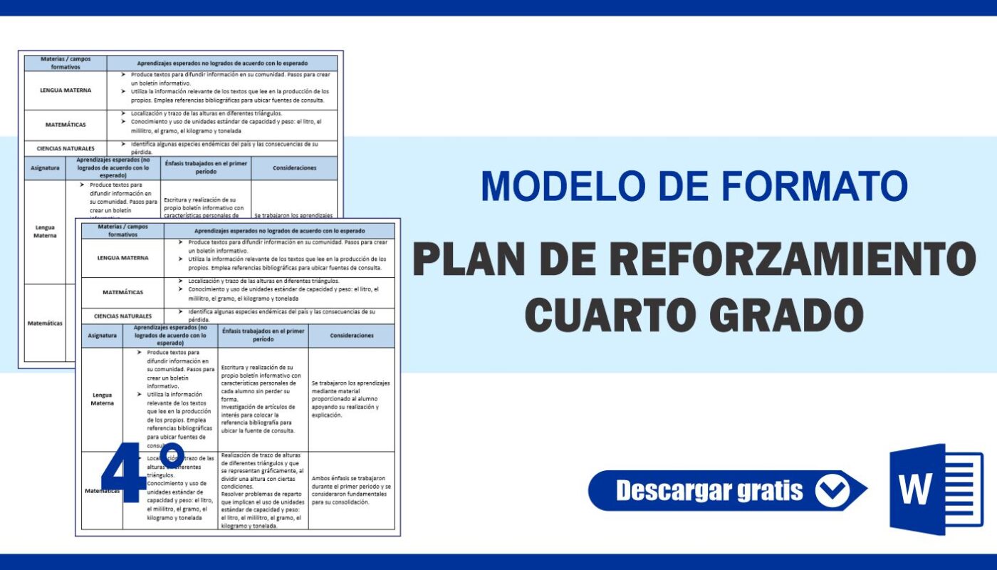 Plan De Reforzamiento De Cuarto Grado 8700