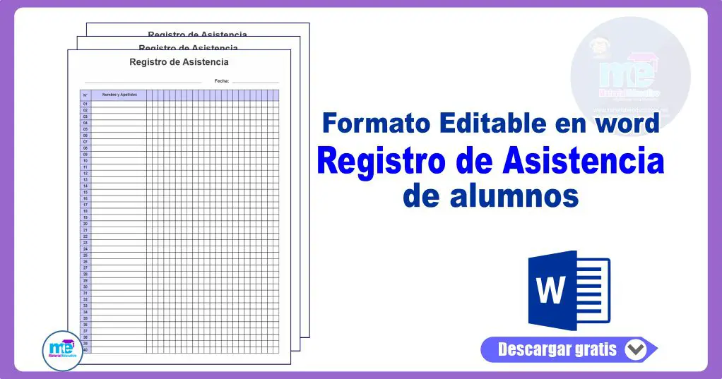 Formato Registro de Asistencia de alumnos