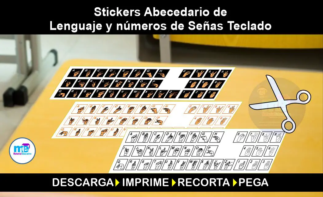 Stickers Abecedario de Lenguaje y números de Señas Teclado