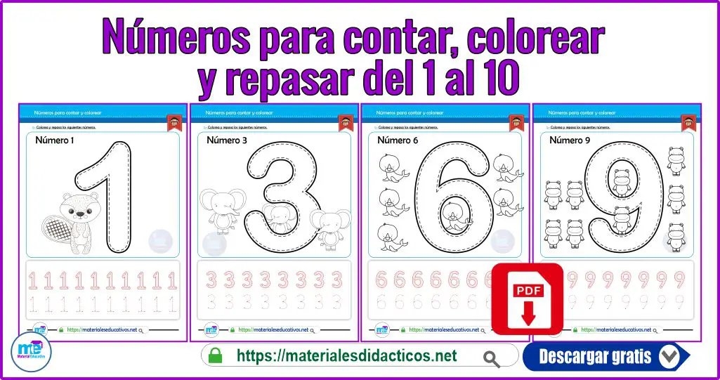 Números para contar, colorear y repasar del 1 al 10