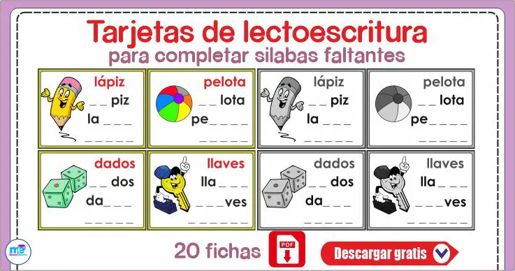 Tarjetas de lectoescritura para completar silabas faltantes
