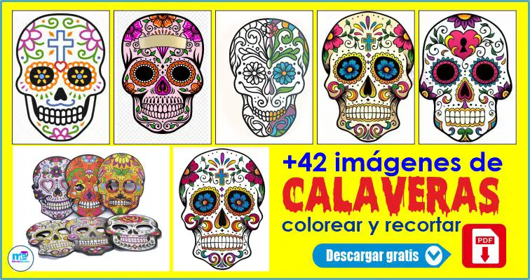 42 imágenes de calaveras para colorear y recortar