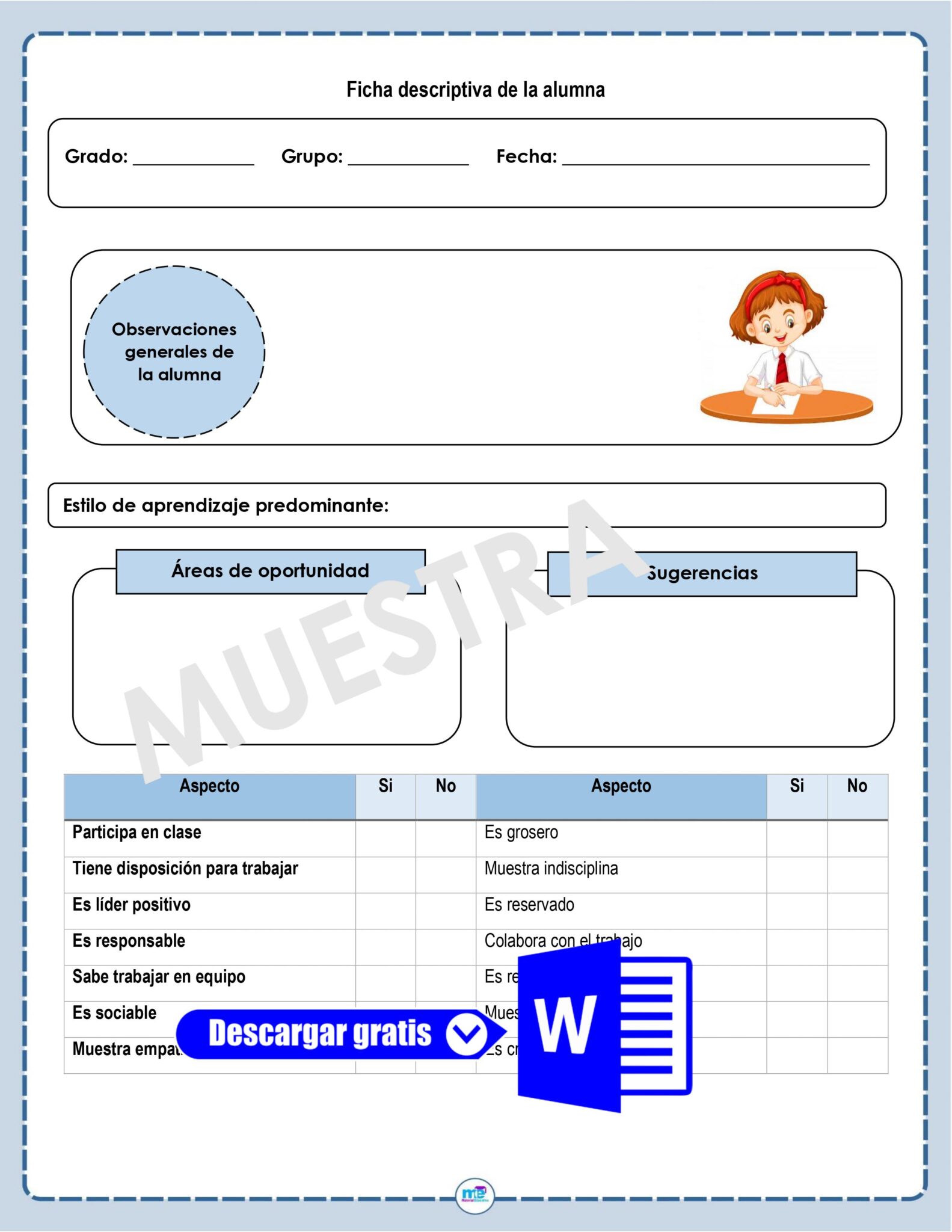 Formatos De Ficha Descriptiva Del Alumno Y Grupo Primaria Materiales Educativos