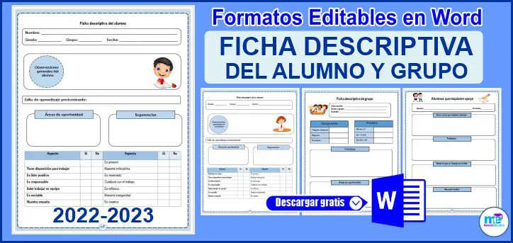 Formatos de Ficha descriptiva del alumno y grupo Primaria