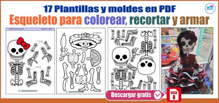 Plantillas y moldes de Esqueleto para colorear y armar