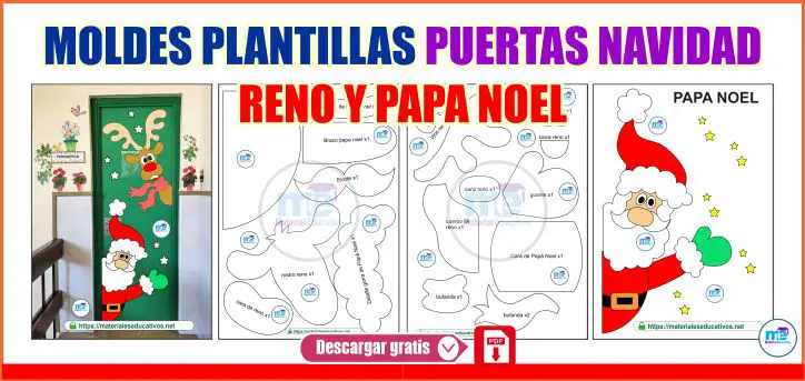 MOLDES PLANTILLAS PUERTAS NAVIDAD DE RENO Y PAPA NOEL