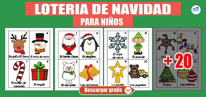 Lotería navideña para niños de Preescolar y Primaria