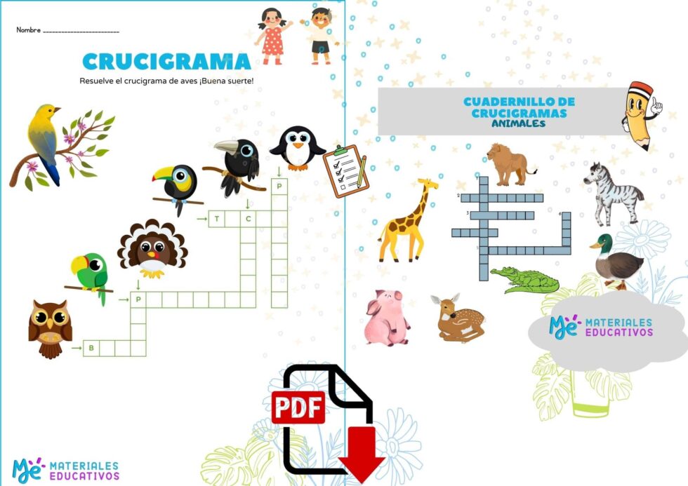 Cuadernillo de Crucigramas de Animales para Primaria - Materiales