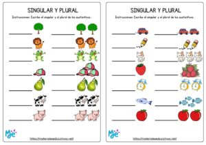 ejercicios de palabras singulares y plurales