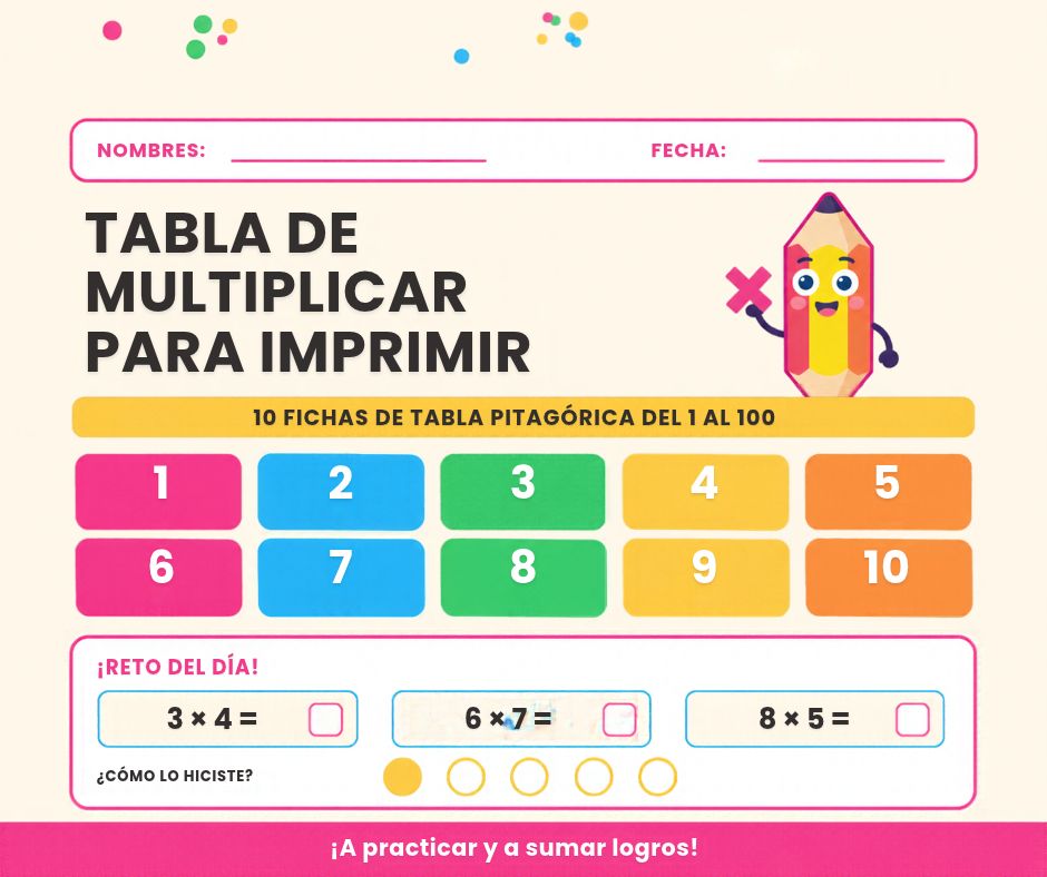 Tabla de multiplicar para imprimir: fichas en PDF gratis